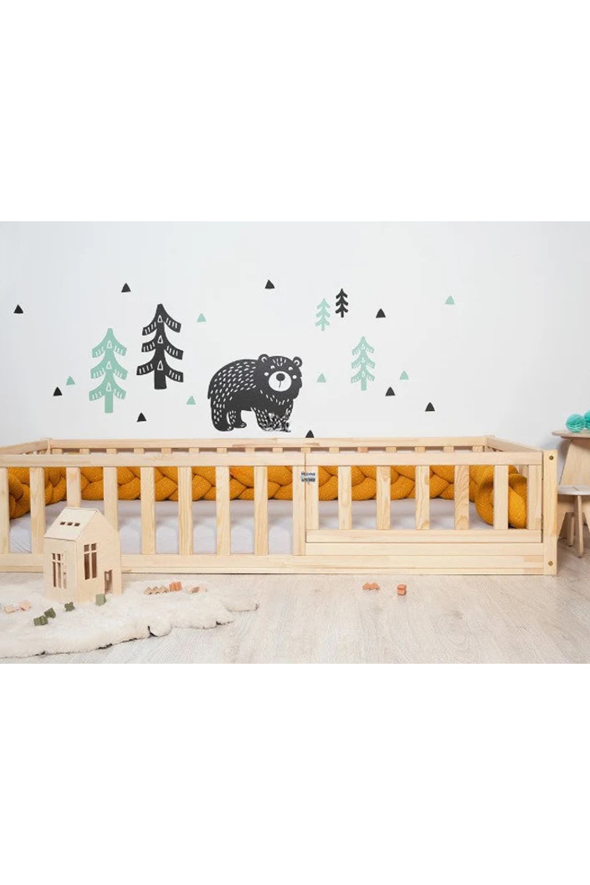 50 Cm Korkuluklu Montessori Karyola - Ahşap Çocuk Karyolası - tree-15