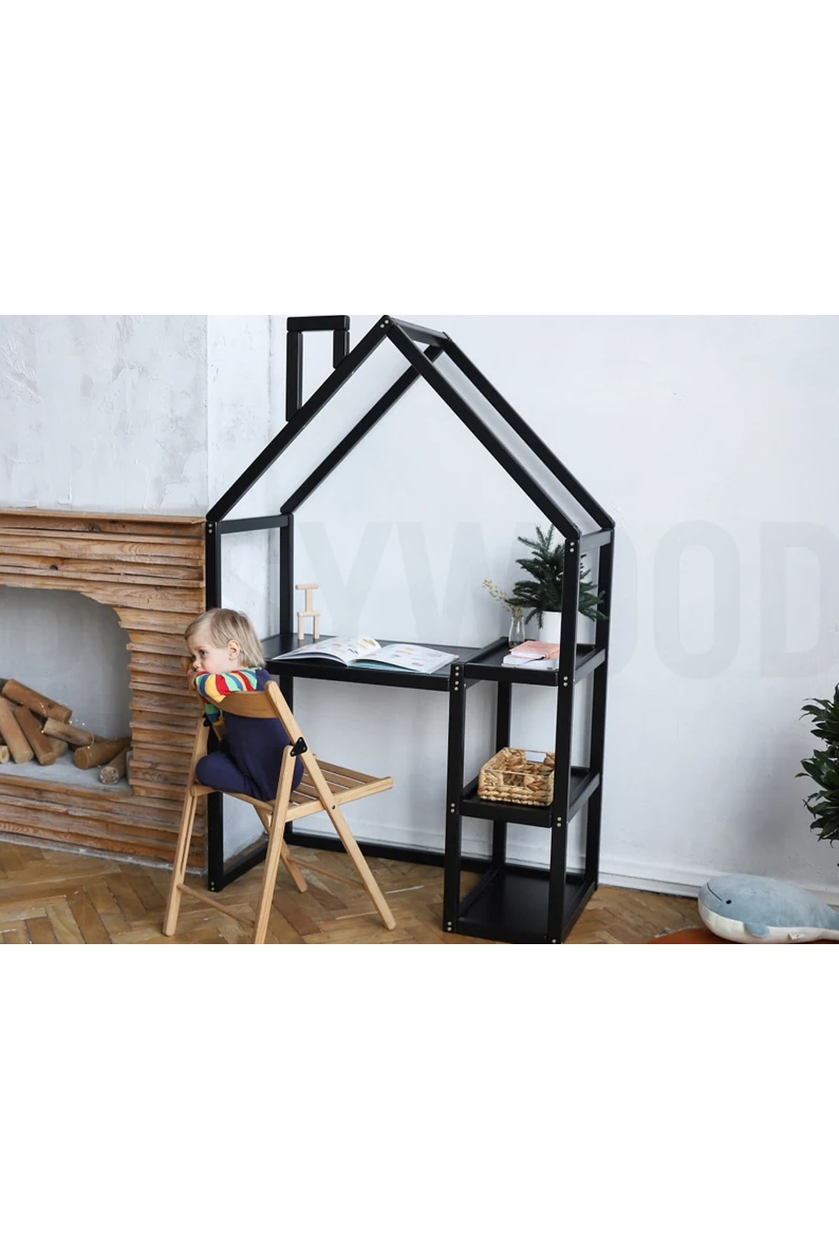 Montessori Ahşap Çocuk Çalışma Masası Siyah - Montessori Masa - Montessori Mobilya