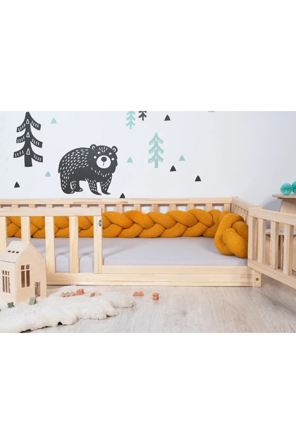 50 Cm Korkuluklu Montessori Karyola - Ahşap Çocuk Karyolası - tree-15