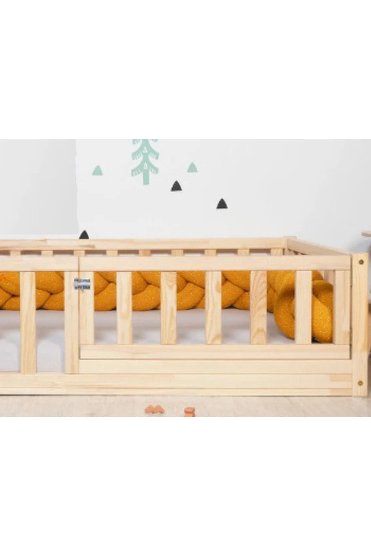50 Cm Korkuluklu Montessori Karyola - Ahşap Çocuk Karyolası - tree-15