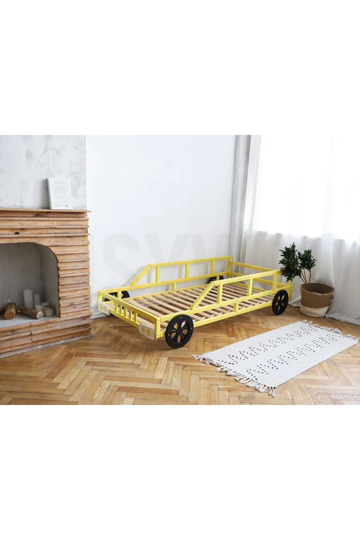 Arabalı model doğal Ahşap Montessori Karyola - Masif Ahşap Karyola - Montessori Çocuk Ve Bebek Yatak tree109