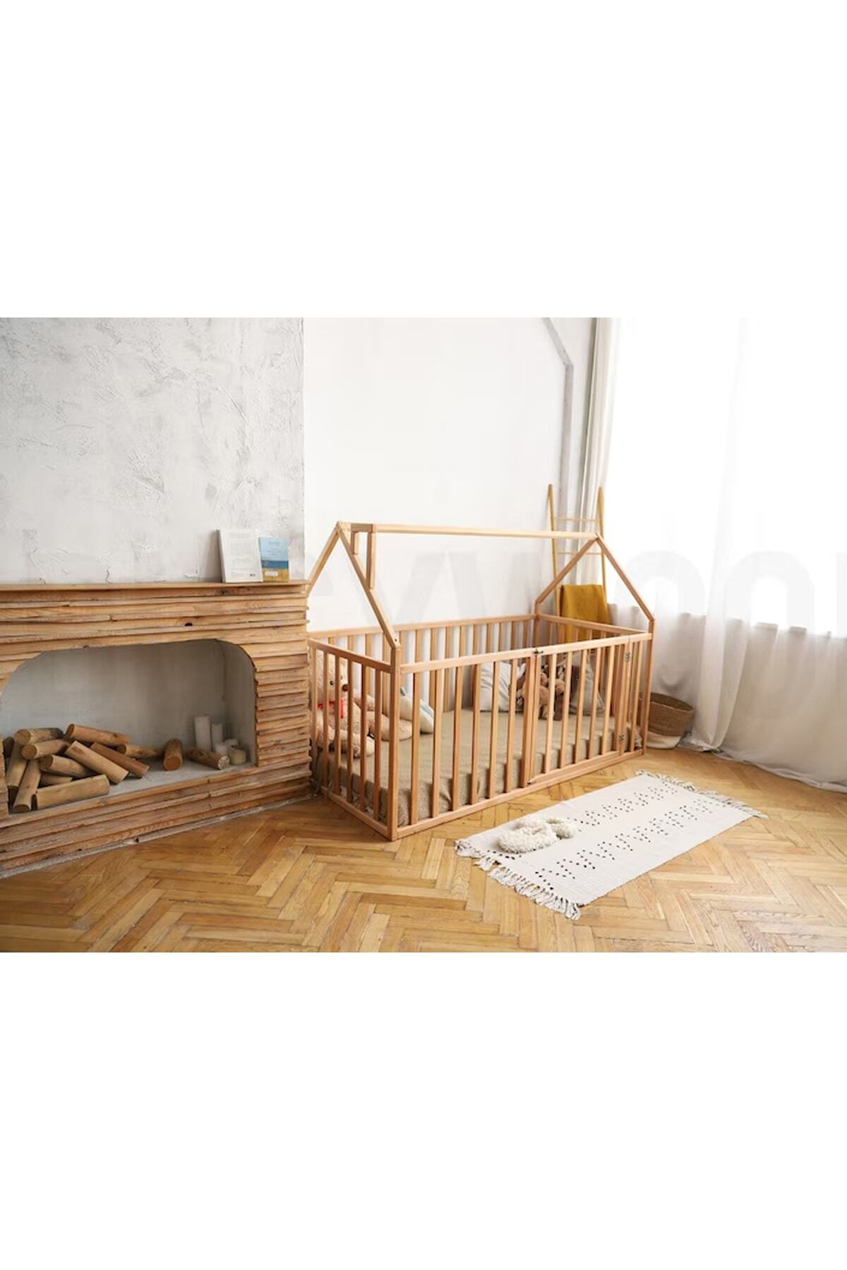 75 Cm Korkuluklu Ahşap Montessori Karyola - Masif Ahşap Karyola -tree05-75