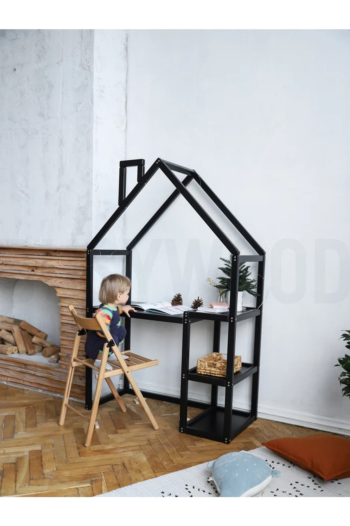 Montessori Ahşap Çocuk Çalışma Masası Siyah - Montessori Masa - Montessori Mobilya