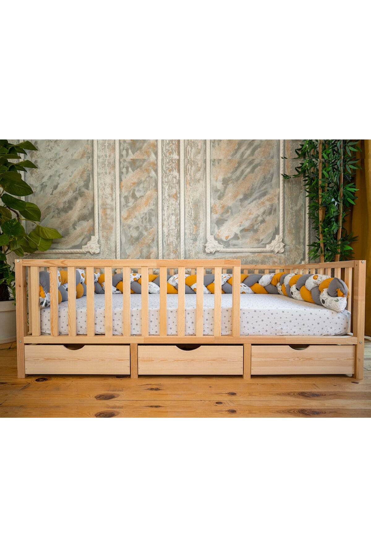 3 çekmeceli  Montessori Ahşap Karyola - Montessori Yatak - Montessori Karyola -  -tree117